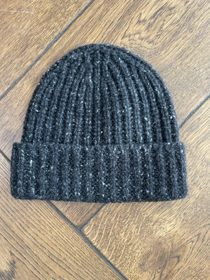 Unisex chunky Donegal Cashmere Ribbed Hat - Carbon Mix
